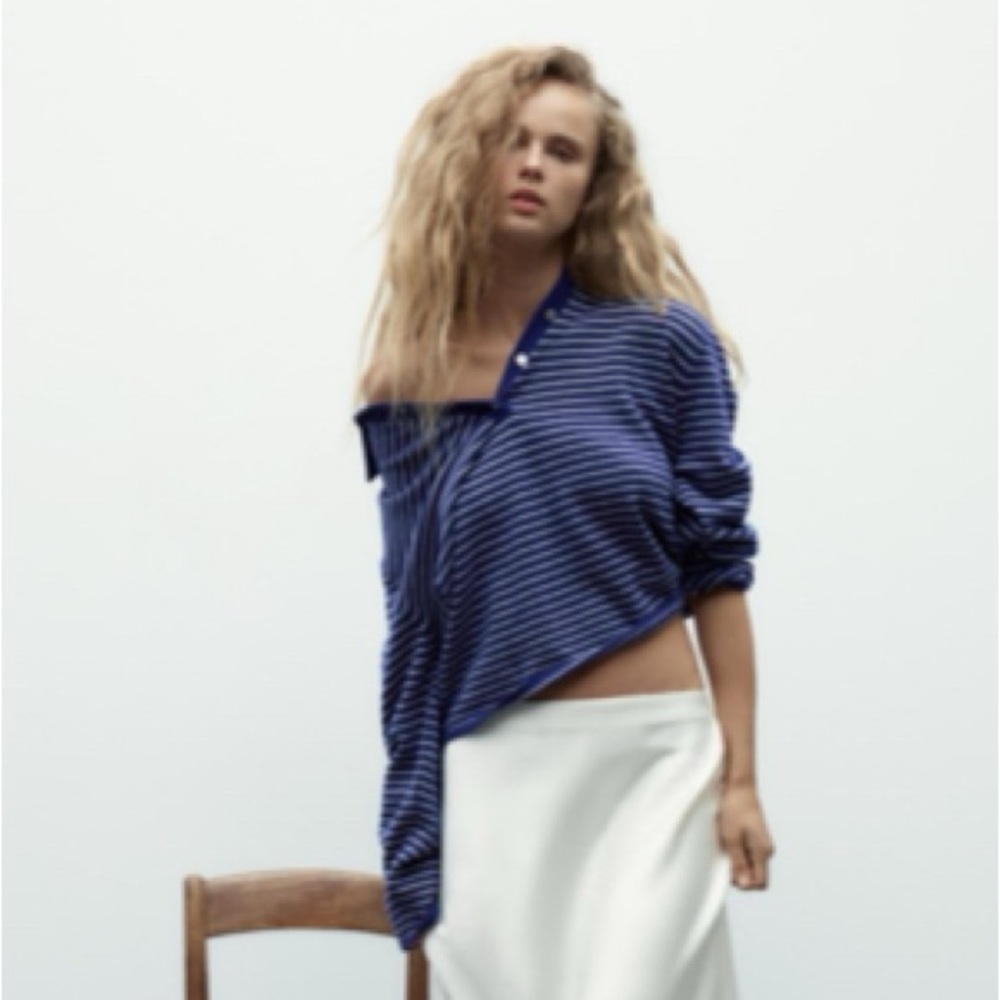 Zara Stripe Polo Jersey Top
